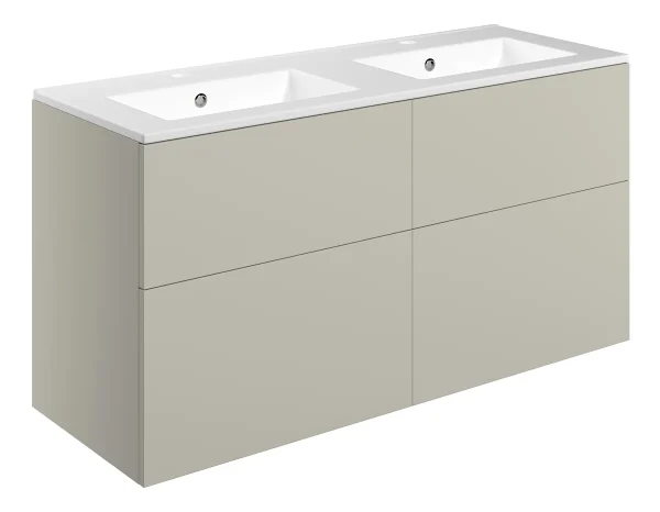 Novello Xalvex 1210mm Wall Hung 4 Drawer Basin Unit & 2TH Basin - Matt Latte