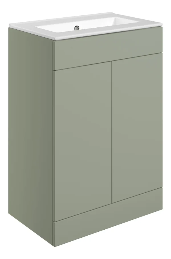 Novello Xalvex 610mm Floor Standing 2 Door Basin Unit & 0TH Basin - Matt Olive Green