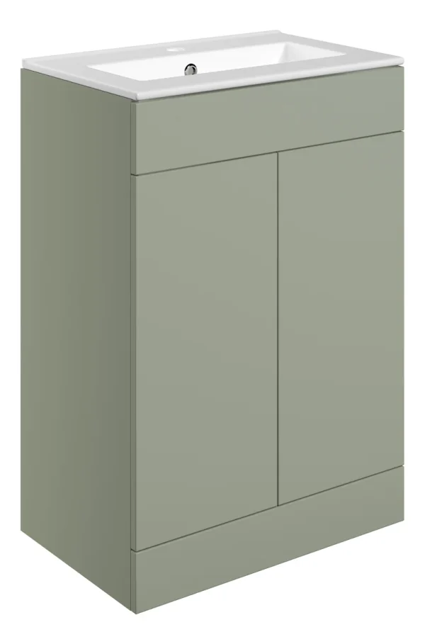 Novello Xalvex 610mm Floor Standing 2 Door Basin Unit & 1TH Basin - Matt Olive Green