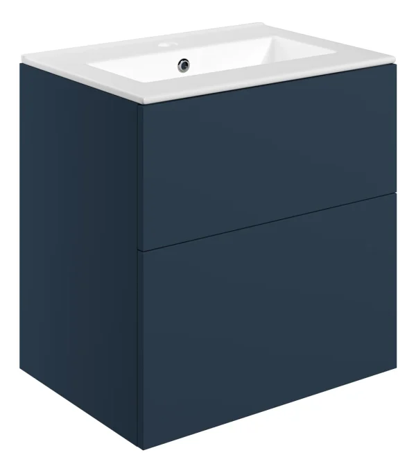 Novello Xalvex 610mm Wall Hung 2 Drawer Basin Unit & 1TH Basin - Matt Deep Blue