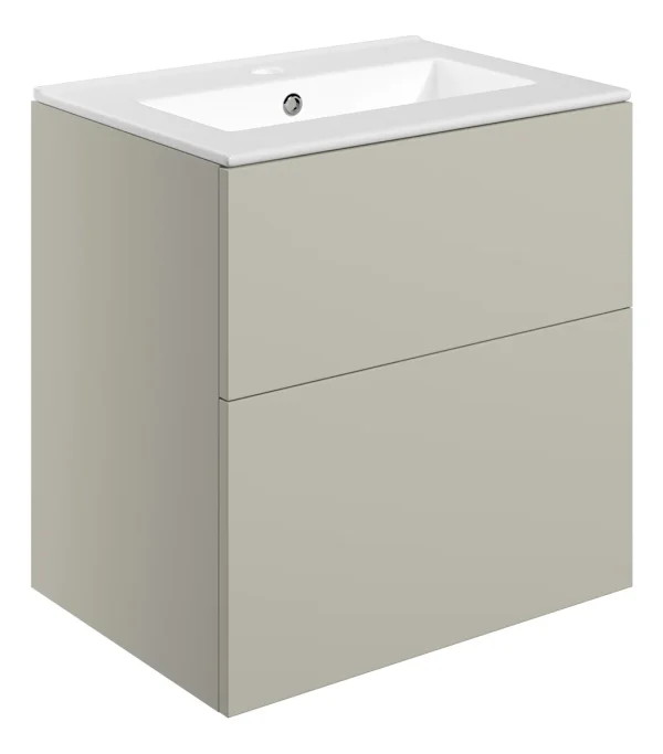 Novello Xalvex 610mm Wall Hung 2 Drawer Basin Unit & 1TH Basin - Matt Latte