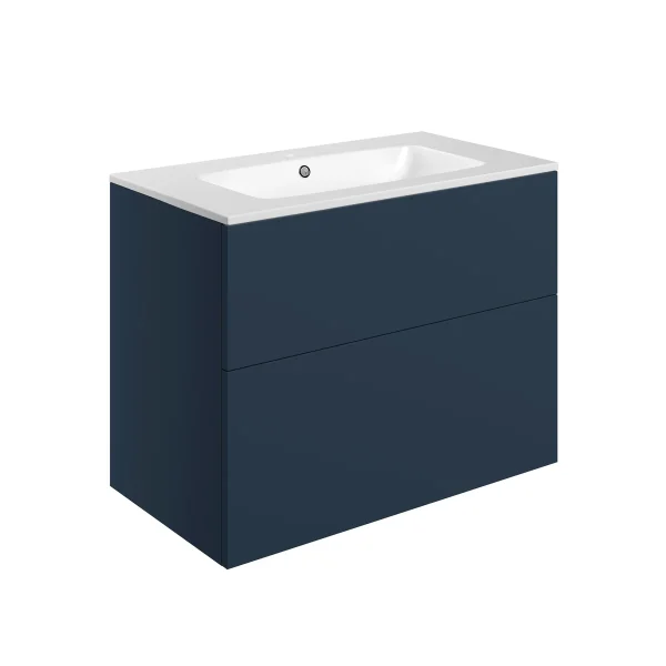 Novello Xalvex 815mm Wall Hung 2 Drawer Basin Unit & 1TH Basin - Matt Deep Blue