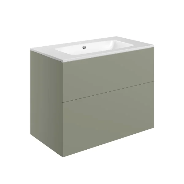Novello Xalvex 815mm Wall Hung 2 Drawer Basin Unit & 1TH Basin - Matt Olive Green