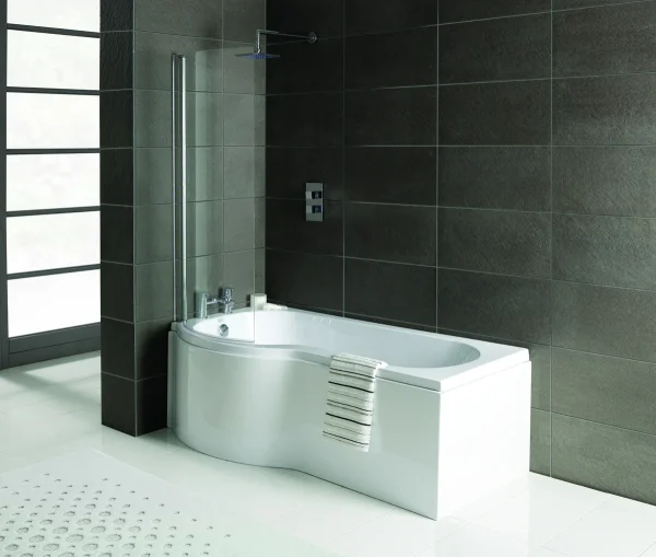 Novello P-Shape 1700 x 700-850 x 410mm 0TH Shower Bath, Panel & Screen (Lh)