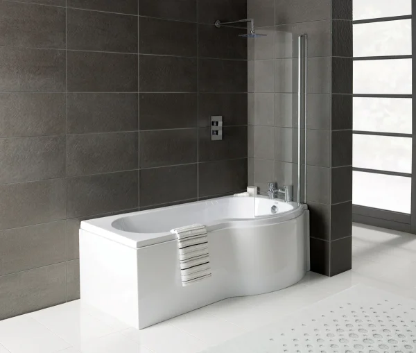 Novello P-Shape 1700 x 700-850 x 410mm 0TH Shower Bath, Panel & Screen (Rh)