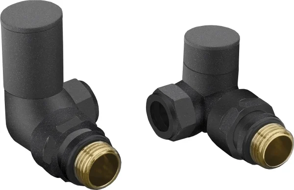 Novello Patterned Anthracite Radiator Valves - Corner