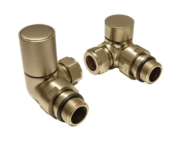 Novello Patterned Brushed Brass Radiator Valves - Corner