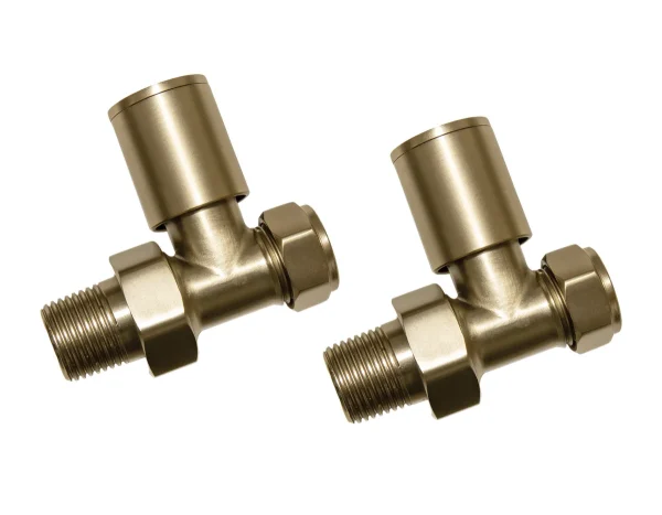 Novello Patterned Brushed Brass Radiator Valves - Straight