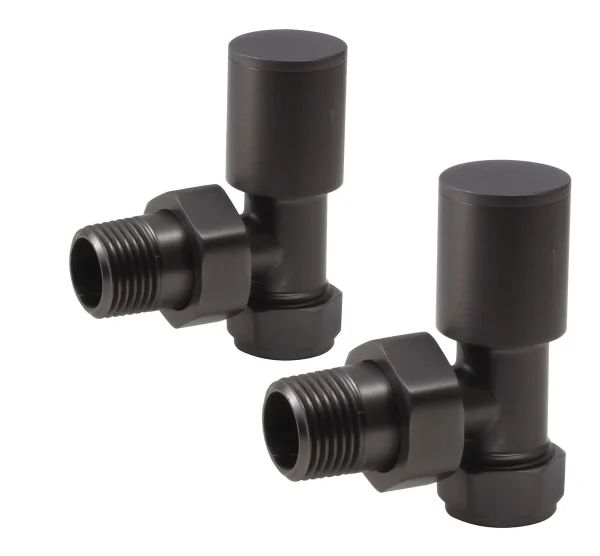 Novello Patterned Matt Black Radiator Valves - Angled