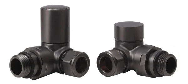 Novello Patterned Matt Black Radiator Valves - Corner