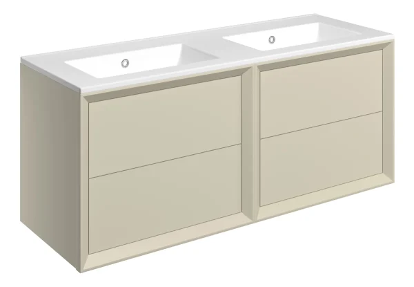 Novello Clarix 1210mm Wall Hung 4 Drawer Basin Unit & 0TH THin Edge Basin - Matt Cotton