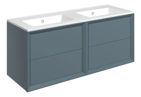 Novello Clarix 1210mm Wall Hung 4 Drawer Basin Unit & 0TH THin Edge Basin - Matt Storm Blue