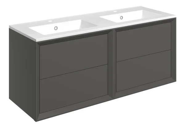 Novello Clarix 1210mm Wall Hung 4 Drawer Basin Unit & 2TH THin Edge Basin - Matt Clay