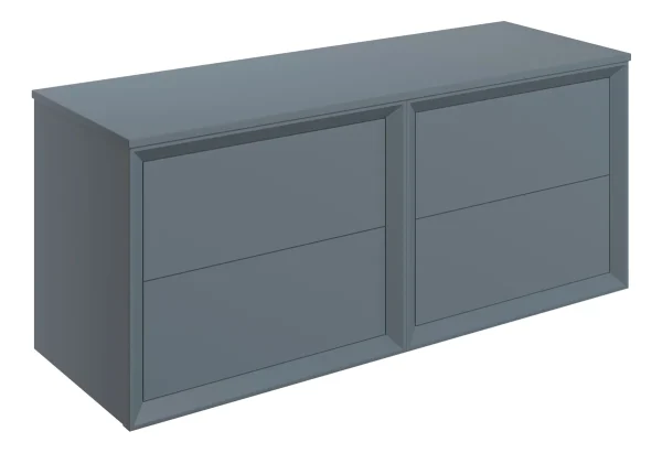 Novello Clarix 1210mm Wall Hung 4 Drawer Basin Unit Run & Top - Matt Storm Blue