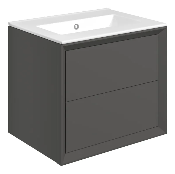 Novello Clarix 610mm Wall Hung 2 Drawer Basin Unit & 0TH THin Edge Basin - Matt Clay