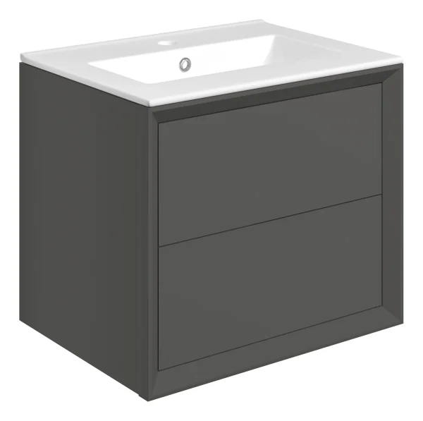 Novello Clarix 610mm Wall Hung 2 Drawer Basin Unit & 1TH THin Edge Basin - Matt Clay