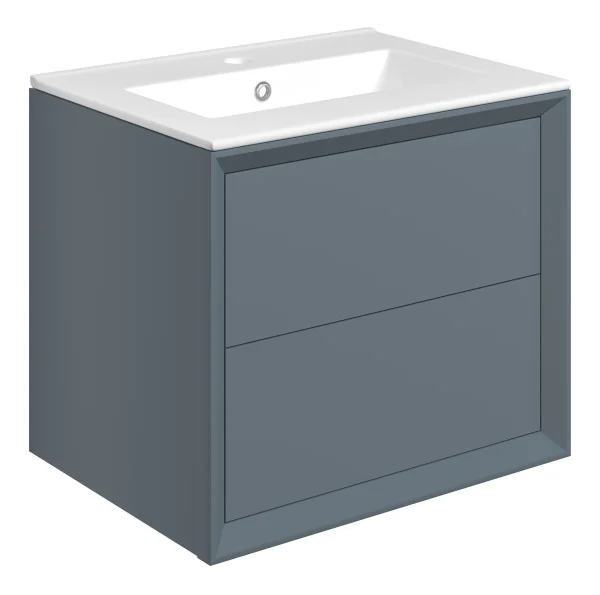 Novello Clarix 610mm Wall Hung 2 Drawer Basin Unit & 1TH THin Edge Basin - Matt Storm Blue