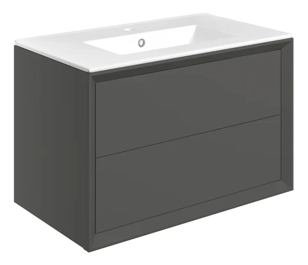 Novello Clarix 810mm Wall Hung 2 Drawer Basin Unit & 1TH THin Edge Basin - Matt Clay