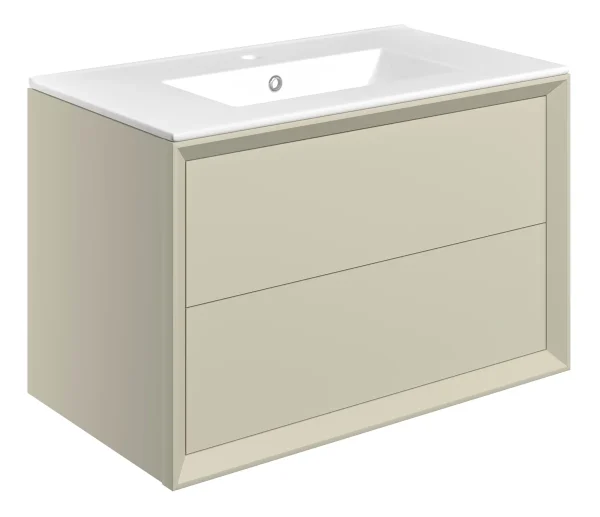 Novello Clarix 810mm Wall Hung 2 Drawer Basin Unit & 1TH THin Edge Basin - Matt Cotton