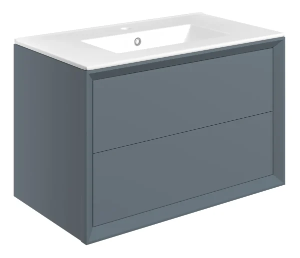 Novello Clarix 810mm Wall Hung 2 Drawer Basin Unit & 1TH THin Edge Basin - Matt Storm Blue