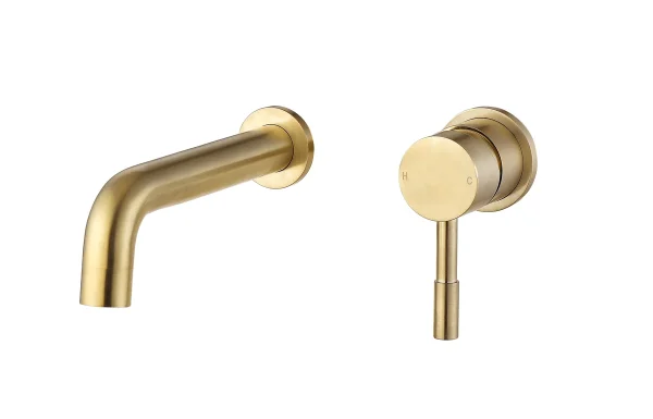 Novello Dovira 155mm Wall Mounted Basin Mixer - Brushed Brass