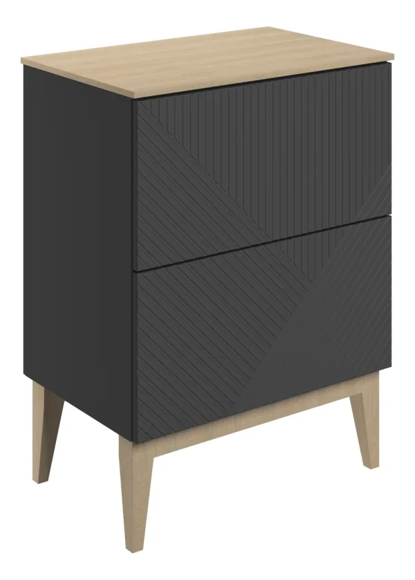 Novello Lorixa 610mm Floor Standing 2 Drawer Basin Unit & Maple Oak Effect Worktop - Matt Graphite Grey