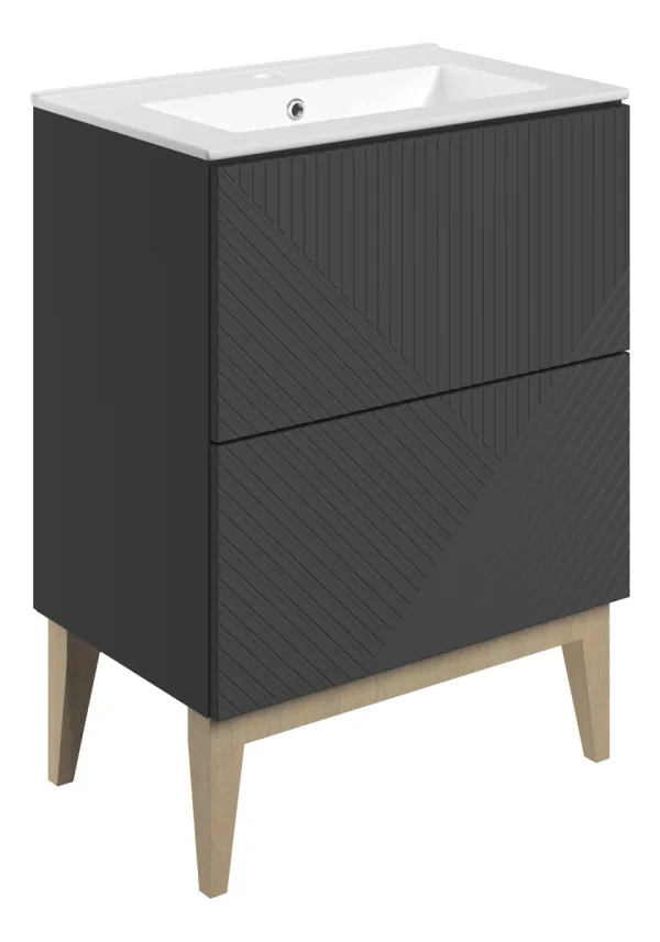 Novello Lorixa 615mm Floor Standing 2 Drawer Basin Unit & Basin - Matt Graphite Grey