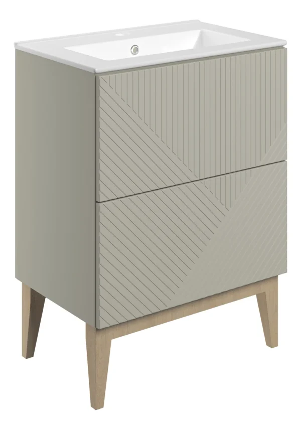 Novello Lorixa 615mm Floor Standing 2 Drawer Basin Unit & Basin - Matt Oat