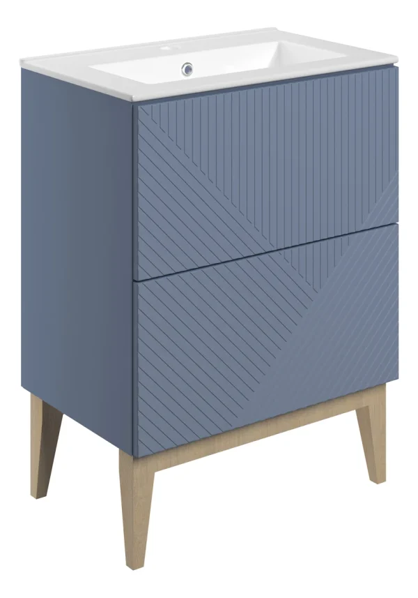 Novello Lorixa 615mm Floor Standing 2 Drawer Basin Unit & Basin - Matt Smoke Blue