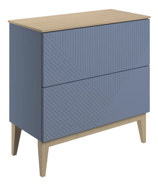 Novello Lorixa 810mm Floor Standing 2 Drawer Basin Unit & Maple Oak Effect Worktop - Matt Smoke Blue
