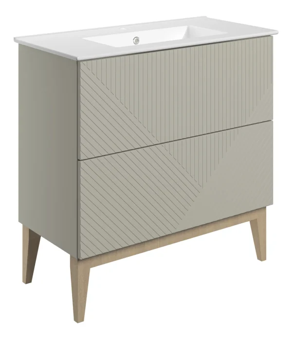 Novello Lorixa 815mm Floor Standing 2 Drawer Basin Unit & Basin - Matt Oat