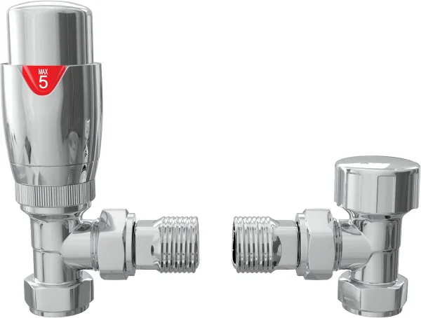 Novello Round THermostatic Chrome Radiator Valves - Angled