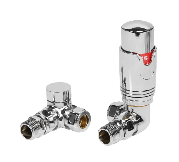 Novello Round THermostatic Chrome Radiator Valves - Corner