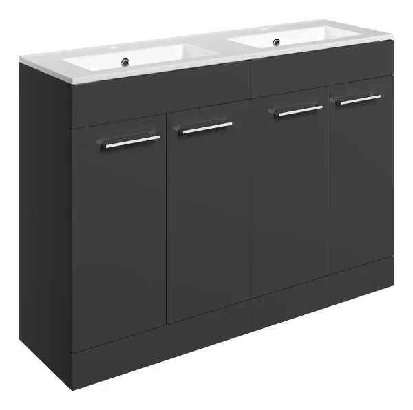 Novello Nolvra 1210mm Floor Standing 4 Door Basin Unit & 2TH THin Edge Basin - Anthracite Gloss