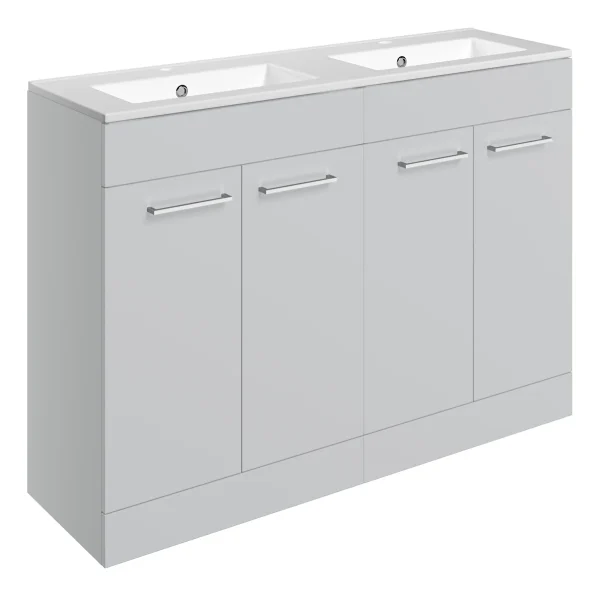 Novello Nolvra 1210mm Floor Standing 4 Door Basin Unit & 2TH THin Edge Basin - Grey Gloss