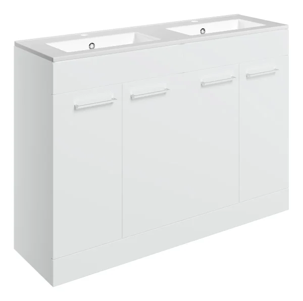 Novello Nolvra 1210mm Floor Standing 4 Door Basin Unit & 2TH THin Edge Basin - White Gloss