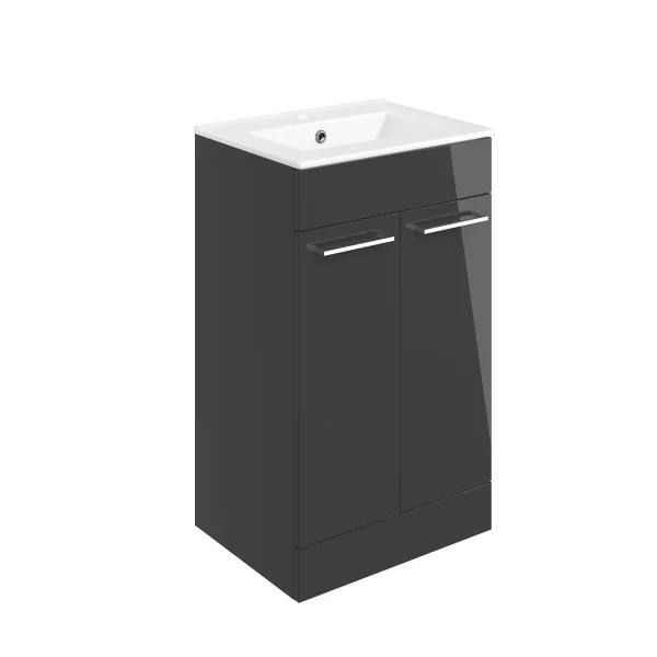 Novello Nolvra 510mm Floor Standing 2 Door Basin Unit & 1TH THin Edge Basin - Anthracite Gloss