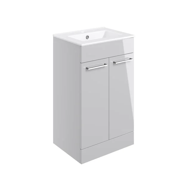 Novello Nolvra 510mm Floor Standing 2 Door Basin Unit & 1TH THin Edge Basin - Grey Gloss