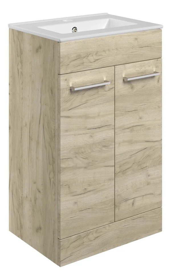 Novello Nolvra 510mm Floor Standing 2 Door Basin Unit & 1TH THin Edge Basin - Oak