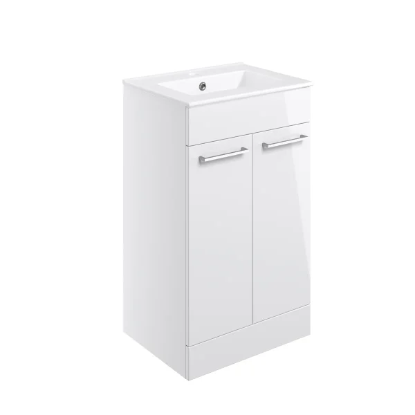 Novello Nolvra 510mm Floor Standing 2 Door Basin Unit & 1TH THin Edge Basin - White Gloss