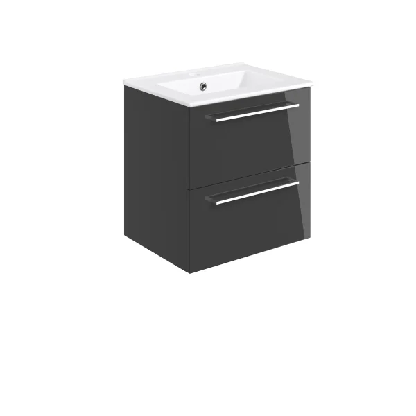 Novello Nolvra 510mm Wall Hung 2 Drawer Basin Unit & 1TH THin Edge Basin - Anthracite Gloss