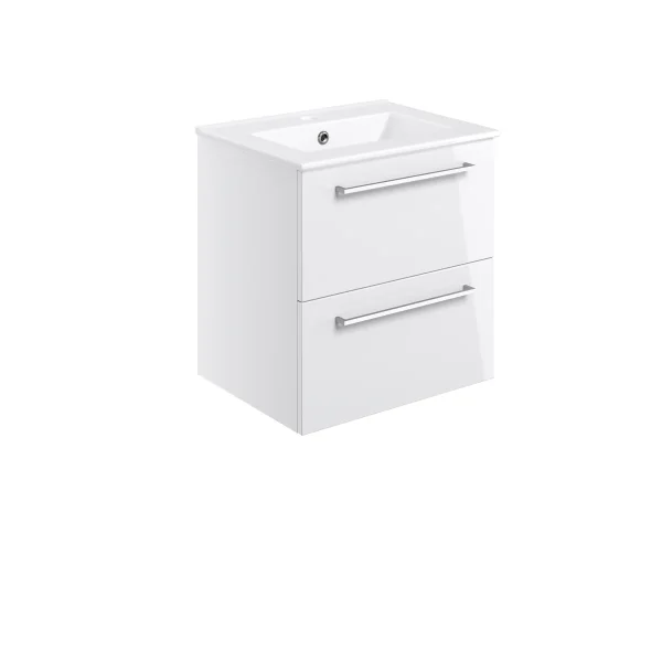 Novello Nolvra 510mm Wall Hung 2 Drawer Basin Unit & 1TH THin Edge Basin - White Gloss