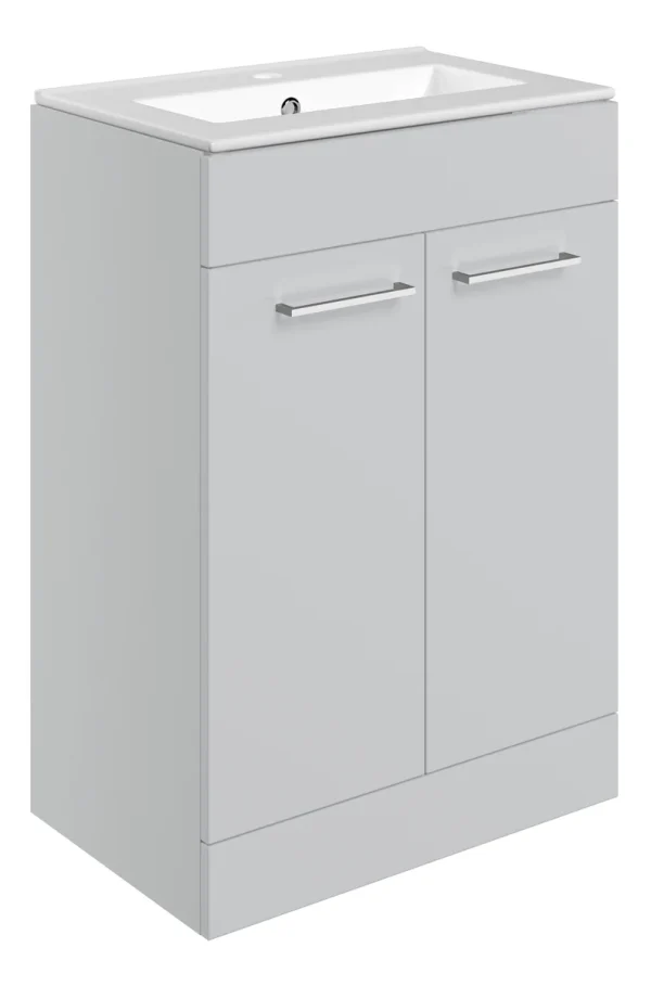 Novello Nolvra 610mm Floor Standing 2 Door Basin Unit & 1TH THin Edge Basin - Grey Gloss