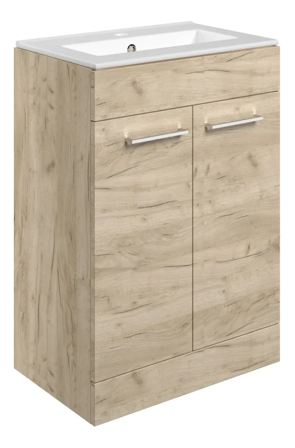 Novello Nolvra 610mm Floor Standing 2 Door Basin Unit & 1TH THin Edge Basin - Oak