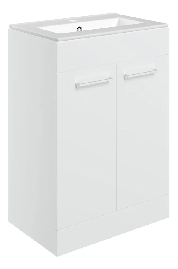 Novello Nolvra 610mm Floor Standing 2 Door Basin Unit & 1TH THin Edge Basin - White Gloss