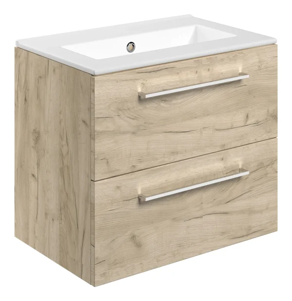 Novello Nolvra 610mm Wall Hung 2 Drawer Basin Unit & 0TH THin Edge Basin - Oak