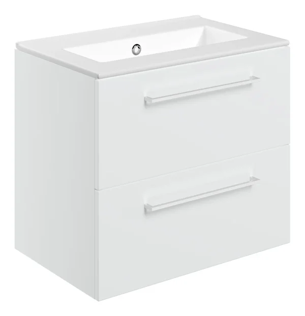 Novello Nolvra 610mm Wall Hung 2 Drawer Basin Unit & 0TH THin Edge Basin - White Gloss