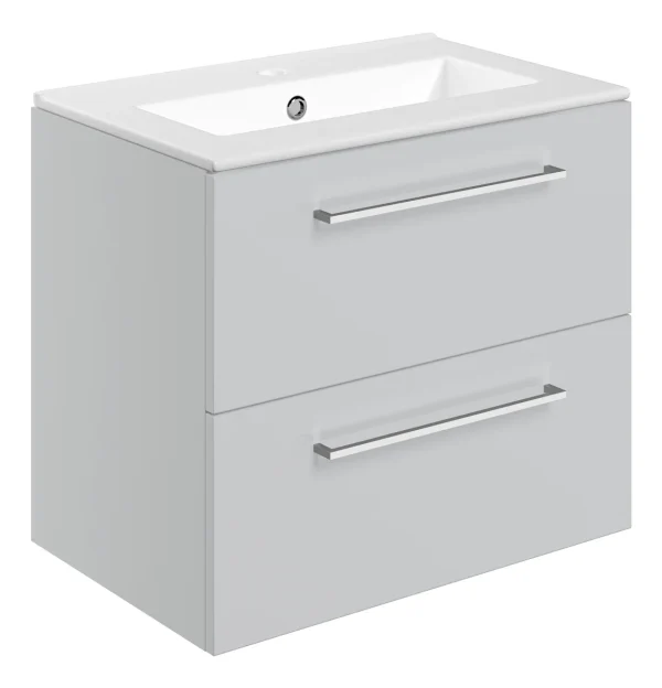 Novello Nolvra 610mm Wall Hung 2 Drawer Basin Unit & 1TH THin Edge Basin - Grey Gloss