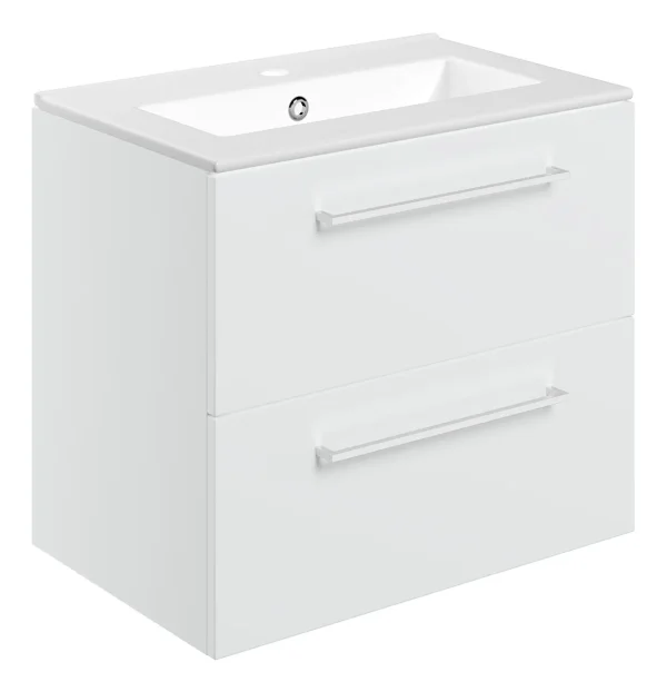 Novello Nolvra 610mm Wall Hung 2 Drawer Basin Unit & 1TH THin Edge Basin - White Gloss