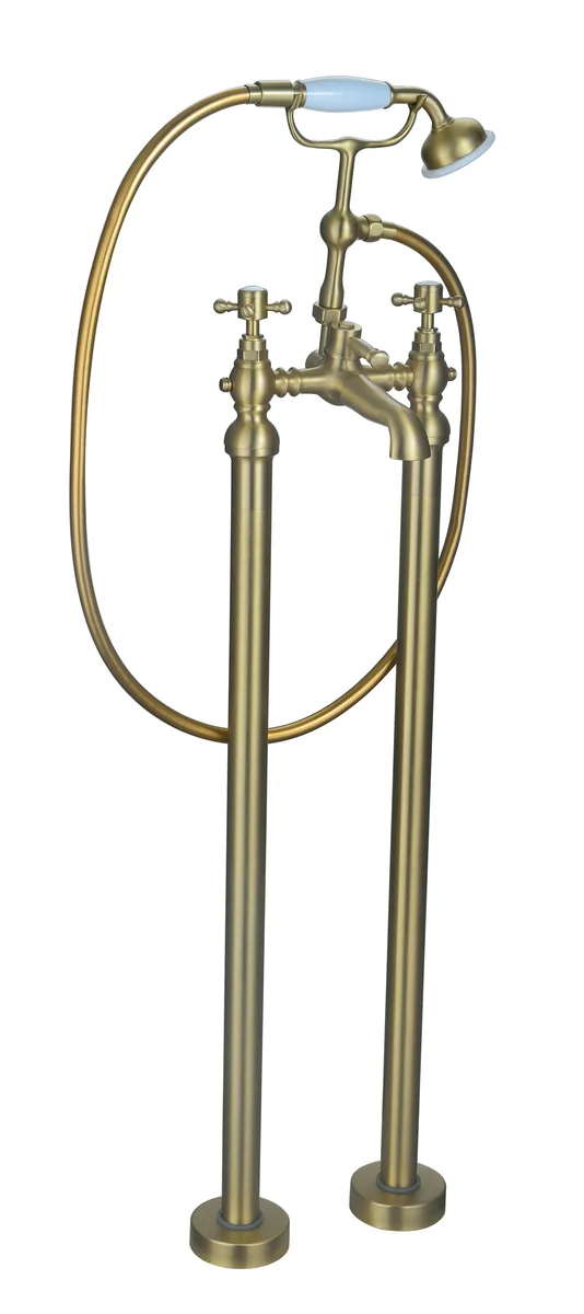 Novello Qalixa Floor Standing Bath/Shower Mixer & Shower Kit - Brushed Brass